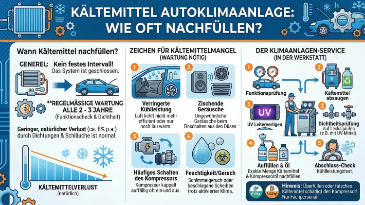 Kältemittel Autoklimaanlage: Wie oft nachfüllen?